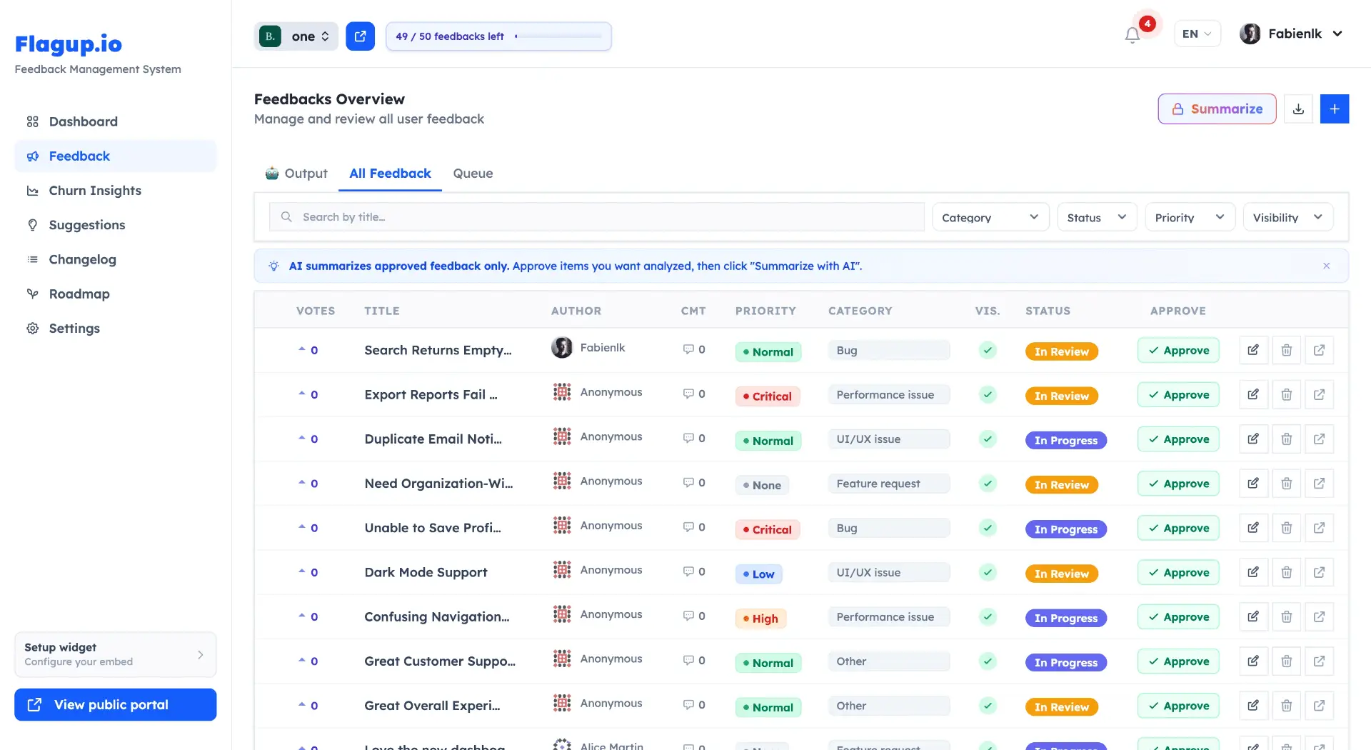 FlagUp — centralized feedback inbox with auto-tagged and sentiment-scored submissions