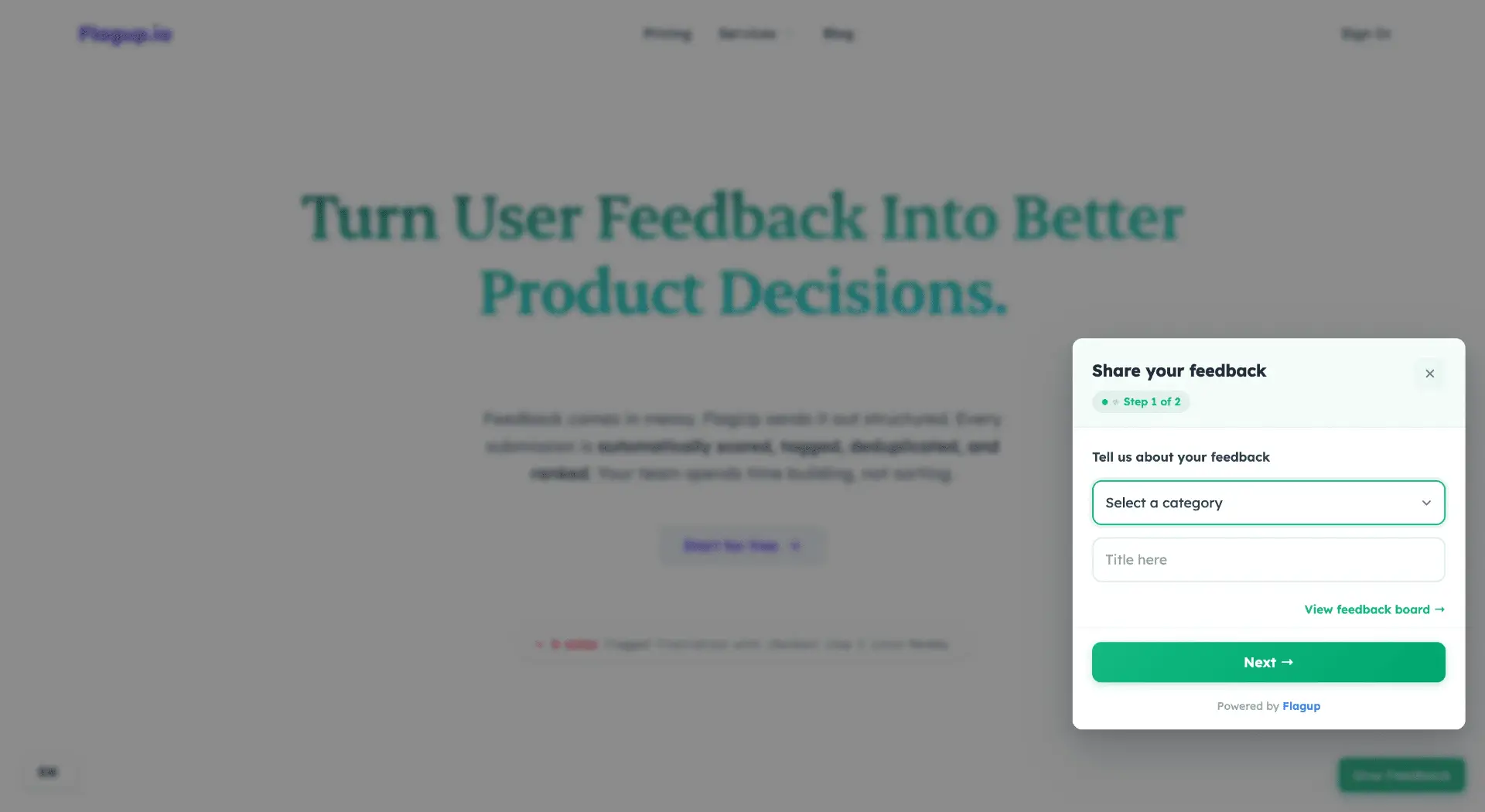 FlagUp — embeddable feedback widget on a customer product page